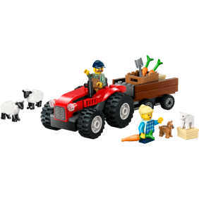 Červený traktor s přívěsem...